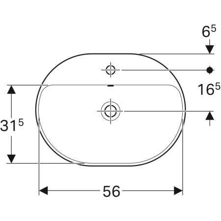 Lavoar Ã®ncorporat Geberit VariForm, eliptic, cu banc cu orificii de robinet: B=60cm, T=45cm, Preaplin=Vizibil, glazurat / alb